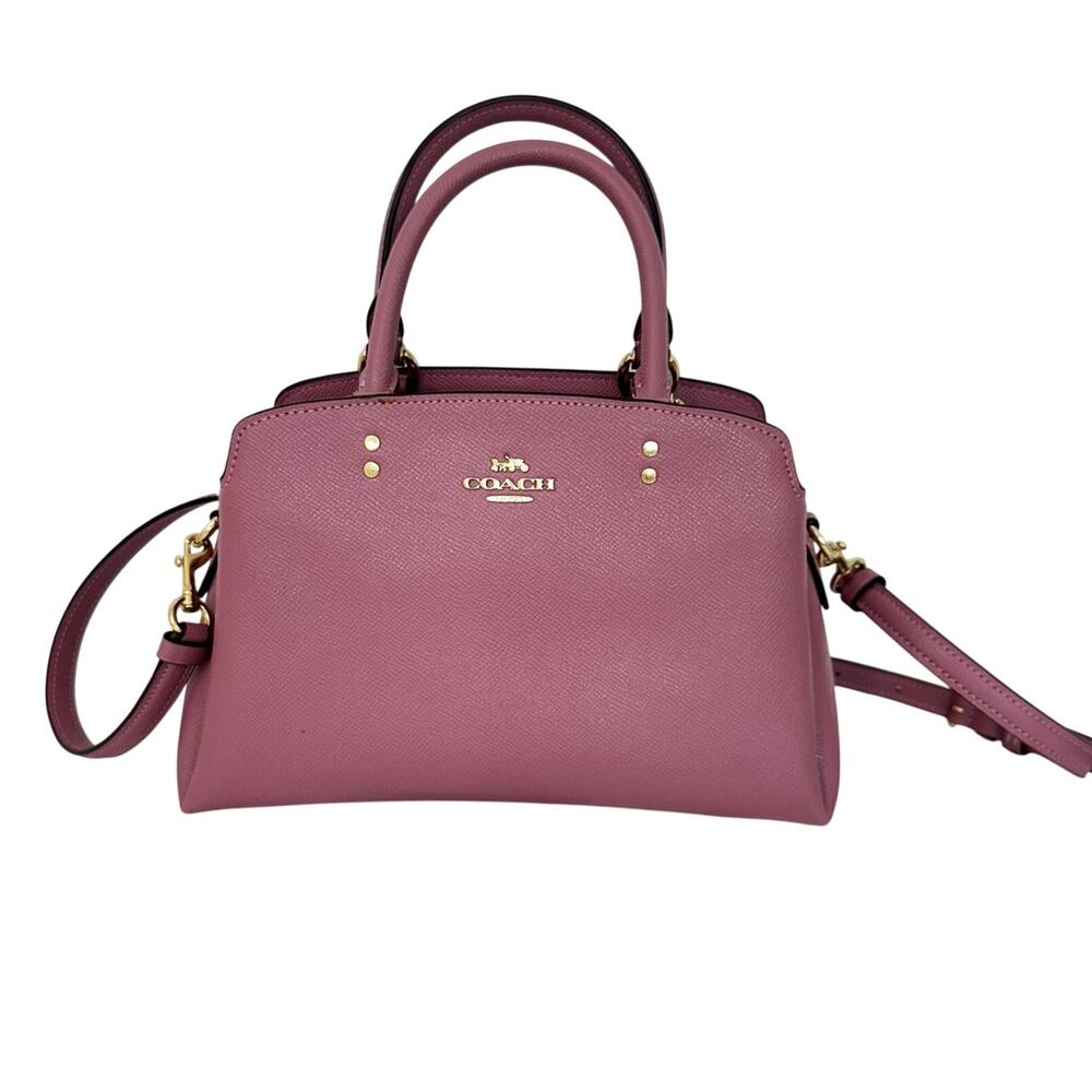 Coach Mini Lillie Carryall Crossbody Satchel Tote Crossgrain Leather Pink 91146